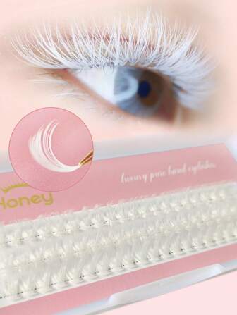 60PCS D Curl 40D White Cluster Eyelash Christmas Eyelashes Makeup DIY Pure White Wedding Lashes Music Festival Lashes Mix 10-14mm