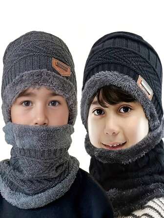 2 件套儿童针织帽和围巾，保暖内衬，防风，适合冬季配饰