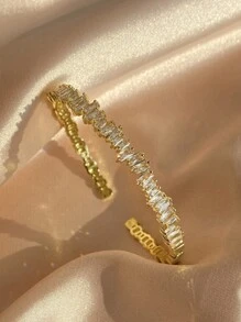 1 件几何不对称梯形锆石星形手链，简约优雅时尚女性珠宝设计 - 金色 - 查看 10