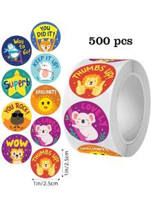 500pcs/Roll Cartoon Animal Stickers For Kids, 9 Designs, School Classroom Teachers Supplies, Arts & Crafts Training, Motivational Stickers, Waterproof PVC Non-Adhesive Stickers,School Supplies,Back To School
