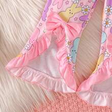Set de 3 piezas para bebé niña: body de manga larga con estampado de letras de conejito de Pascua, pantalones acampanados y diadema