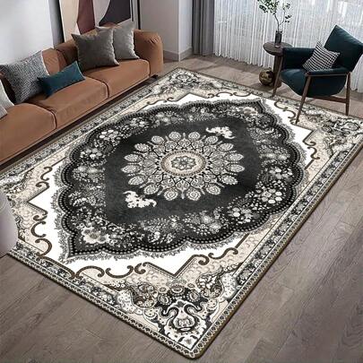 1 件波西米亚复古花卉图案方形地毯，适用于卧室和客厅装饰，室内家居装饰地垫地毯浴室厨房装饰