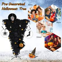 6FT Pre-Lit Upside Down Black Halloween Tree Artificial Christmas Tree - US A Type Plug(110-127V) - View 6