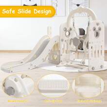 MAMIZO Kids Slide And Swing Set, Large Toddler Slide Climber Playset With Ball & Basketball Hoop, Storage Space, Anti-Slip Steps, Indoor Outdoor Playground Toy For Boys & Girls - Beige - View 8