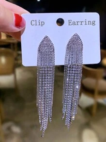2pcs Full Diamond Crystal Non-Pierced Earrings For Women, Stylish Luxurious Claw Chain Tassel Ear Clips For Wedding, Party - Clip - View 11