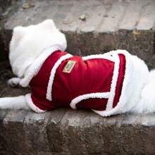 1 pieza Chaleco rojo vino de poliéster de unicolor de felpa, chaqueta de invierno cálida para mascotas pequeñas/medianas - Burdeos - Ver 9