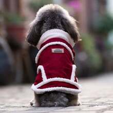 1 pieza Chaleco rojo vino de poliéster de unicolor de felpa, chaqueta de invierno cálida para mascotas pequeñas/medianas - Burdeos - Ver 8
