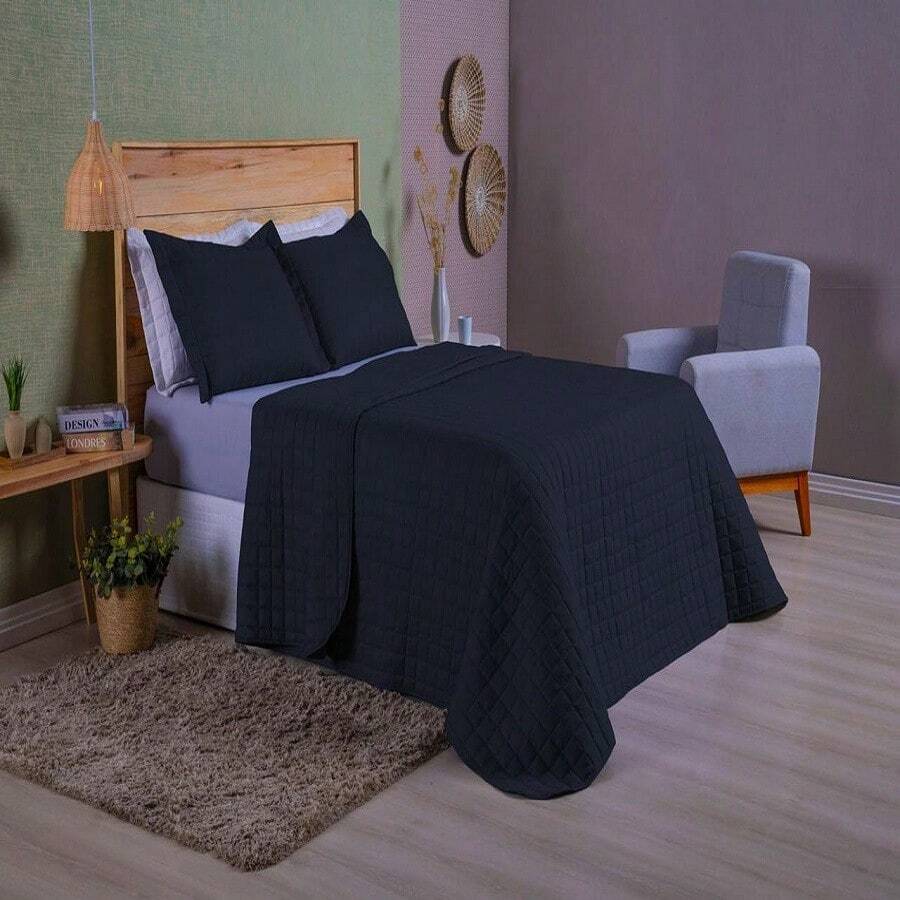 Athenas Double-Sided Bedspread Kit 400 Thread Count Queen Size 3 Pieces - màu đen - Xem 1