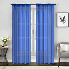 Two (2) Sheer Window Curtains Panels - Drapes Set Multiple Lengths (63", 84", 95", 108", 120" L)  Rod Pocket Solid Colors - 寶藍色 - 查看 4
