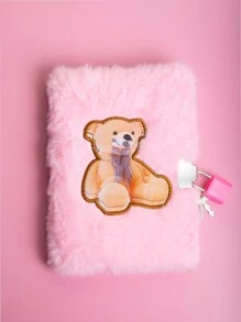 A6 Embroidered Bear Plush Notebook With Lock 1 Student Diary Book, Girls Magazine, Boys And Girls Gift Book 80 Inner Pages Two Styles To Choose From - Multicolor - View 6