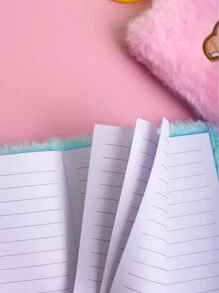 A6 Embroidered Bear Plush Notebook With Lock 1 Student Diary Book, Girls Magazine, Boys And Girls Gift Book 80 Inner Pages Two Styles To Choose From - Multicolor - View 3