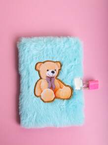 A6 Embroidered Bear Plush Notebook With Lock 1 Student Diary Book, Girls Magazine, Boys And Girls Gift Book 80 Inner Pages Two Styles To Choose From - Multicolor - View 5