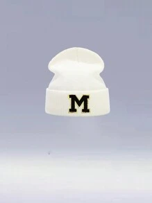 1 件儿童 26 字母针织帽，温暖、可爱、日常时尚、返校 - 白色 - 查看 36