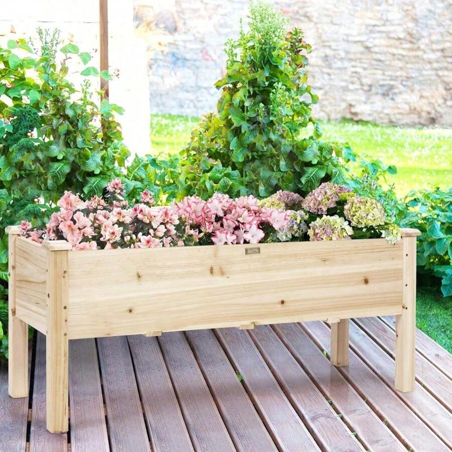 Raised Garden Bed, Wood Planter Box With Legs, Drain Holes, Elevated