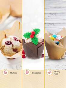 50 件 - 烘焙杯衬纸，蛋糕杯蛋糕盒松饼烘焙防油纸杯蛋糕包装纸，防油纸杯蛋糕衬纸，非常适合派对假期自制纸杯蛋糕和面包店、周年纪念、生日、毕业典礼、婚礼装饰、新年装饰、2025 新年、圣诞节装饰 - 彩色 - 查看 9