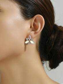 1 对时尚精致甜美热粉色玻璃花卉耳钉，适合女士聚会约会日常佩戴时尚珠宝配饰女孩礼物 - 彩色 - 查看 4