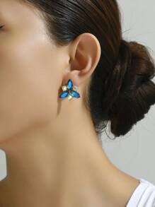 1 对时尚精致甜美热粉色玻璃花卉耳钉，适合女士聚会约会日常佩戴时尚珠宝配饰女孩礼物 - 彩色 - 查看 5