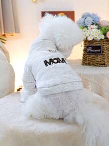1 件宠物服装狗猫服装小狗秋冬连帽衫 - “妈妈最好的朋友”浅灰色拉链连帽衫 - 淺灰色 - 查看 3