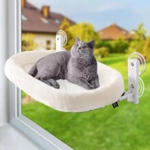 4-Suction Cup Cat Window Perch Cordless Hammock With Washable Removable Gray Cat Bed Mat Cover And Solid Metal Frame Cat Bed Seat - trắng - Xem 1