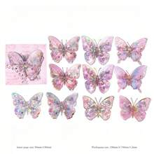 10 件/20 件宝石蝴蝶主题系列贝壳灯材料创意 PET 贴纸，透明彩色蝴蝶系列，用于礼品包装、剪贴簿、日记等的装饰粘合剂 - 非常适合手机壳、水瓶和艺术项目，精美的拼贴材料 - 彩色 - 查看 18