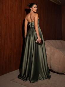 LONG DRESS FOR WEDDING PARTY BRIDESMAID GRADUATES STRAP-ON - Olive Green - View 2