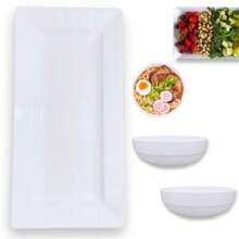 KIT 56 CM RECTANGULAR PLATE + 2 1.5 L BOWLS ROUND MELAMINE BOWL FOR PROFESSIONAL RESTAURANT - trắng - Xem 1
