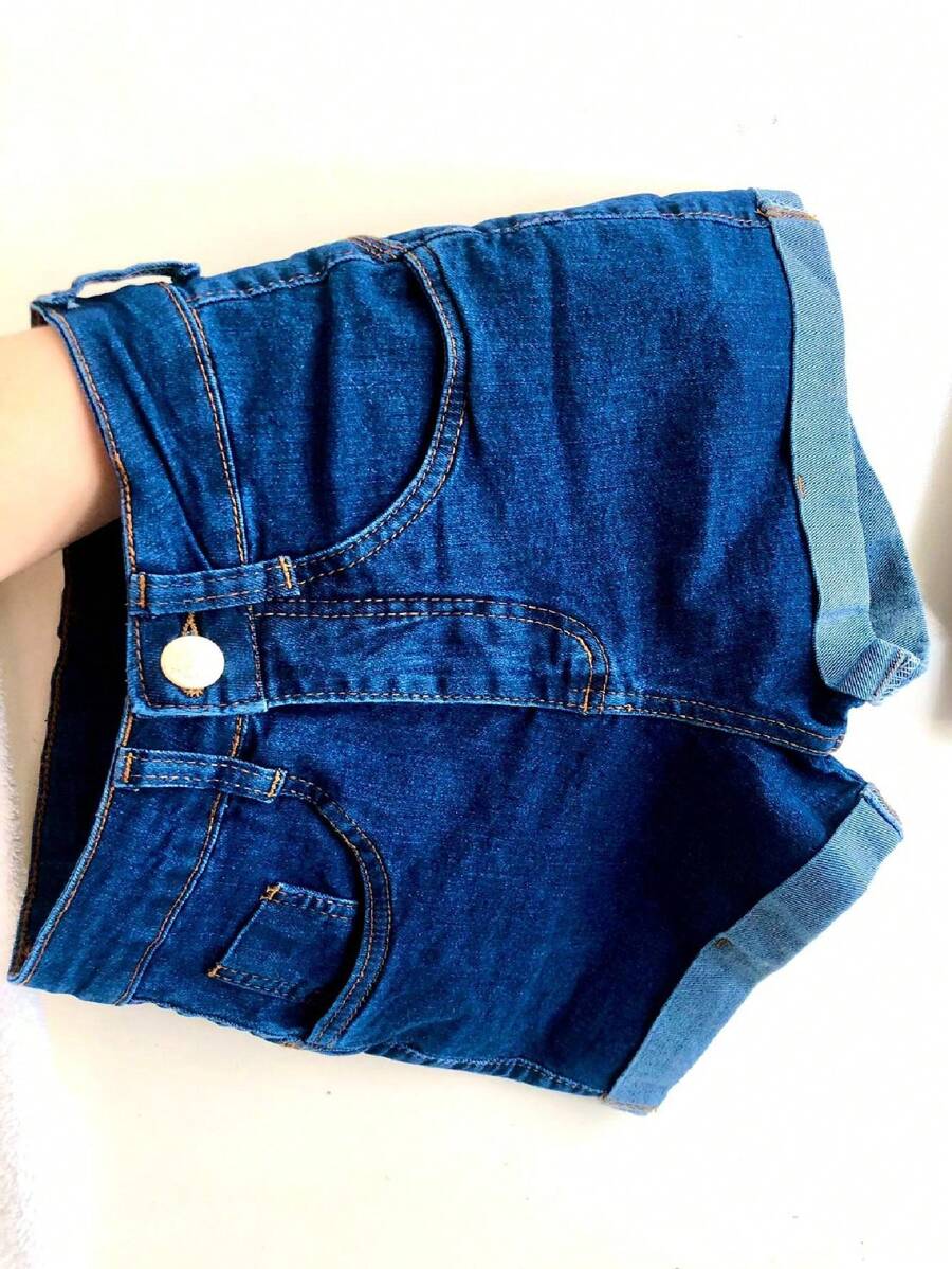 Women's Hot Pants Premium High Waisted Denim Shorts With Butt Lifting Elastane. - 寶藍色 - 查看 1