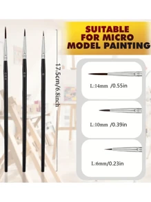 30 件细节画笔套装：#0、#00、#000 多功能画笔，适用于微型模型和工艺品 - 水彩画、丙烯画、油画 - 尼龙毛 返校、返校、学校用品 - 黑色 - 查看 2