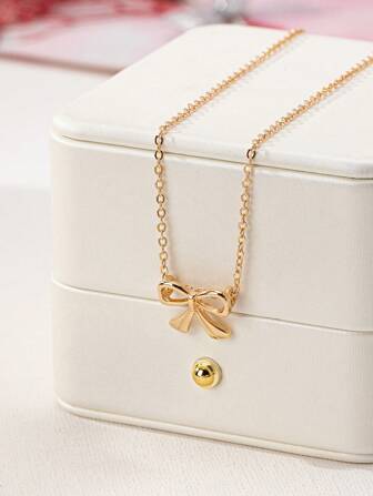 1pc Bow Pendant Necklace, Versatile Everyday Wear For Women