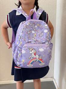 1 件新款儿童书包，适合返季，大容量印花休闲简约轻便护脊背包，可爱卡通独角兽，彩虹，动画，透气，超轻，抗菌，耐磨，防盗，抗震，减负，防割，教育，适合幼儿园，小学生，中高年级，学校，购物，旅行，秋冬季日常使用。背包，书包，儿童书包，小背包，书包学校，学校背包，背包，儿童书包，儿童行李箱，儿童背包，幼儿背包，迷你背包，幼儿园书包非常适合女孩，孩子，学校女孩，青少年女孩儿童旅行包，儿童女孩书包，独角兽 - 獨角獸雙肩包 - 查看 4