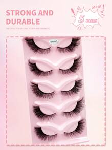 ENCHUW 5 对睫毛蓬松柔软纤细卷曲猫眼假睫毛自然外观和长仿貂皮睫毛 - 黑色 - 查看 5