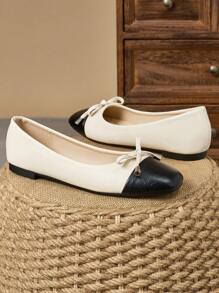 女士时尚卡其色/黑白/红色/黄色/薄荷绿/粉色/酒红色休闲低跟扣头户外/旅行/派对/办公室平底鞋，百搭而优雅 - 黑與白 - 查看 2