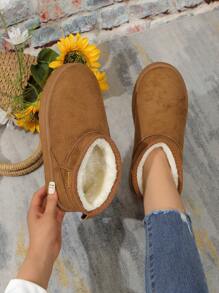 2024 New Winter Women Snow Boots, Wool Lining, Fashion Casual Buckle Short Boots, Matching Student Winter Shoes, Thick Sole Warm Outdoor Plush Shoes - Brown - View 2