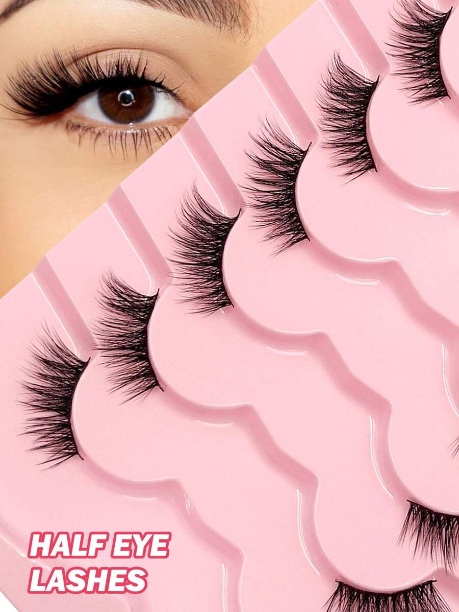 Asiteo 7 Pairs Half-Eye False Eyelashes - Significantly Lengthens Lashes, Soft Criss-Cross False Lashes - Natural & Fluffy, Long-Lasting & Reusable, Create Various Charming Makeup Looks - Cat Eye Lashes - View 1