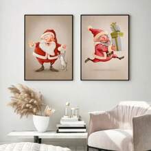 1 件卡通可爱圣诞老人海报快乐圣诞老人帆布画墙壁艺术适合可爱儿童客厅家居装饰圣诞礼物无框架 - 彩色 - 查看 5