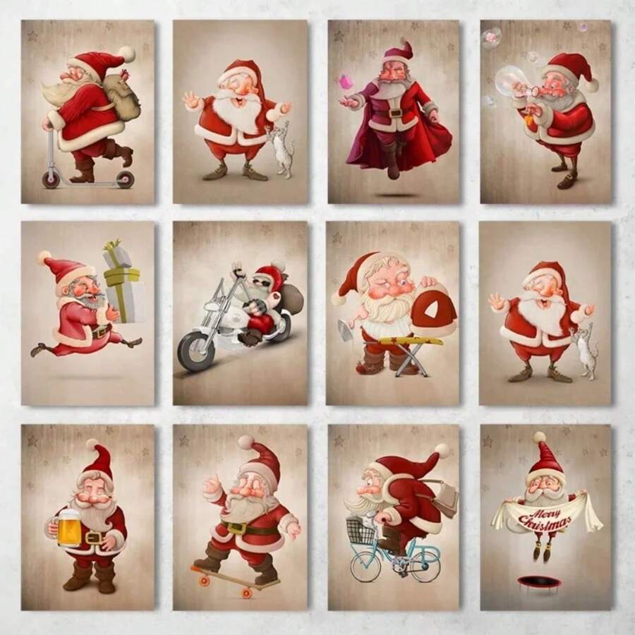 1 件卡通可爱圣诞老人海报快乐圣诞老人帆布画墙壁艺术适合可爱儿童客厅家居装饰圣诞礼物无框架 - 彩色 - 查看 1