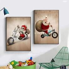 1 件卡通可爱圣诞老人海报快乐圣诞老人帆布画墙壁艺术适合可爱儿童客厅家居装饰圣诞礼物无框架 - 彩色 - 查看 3