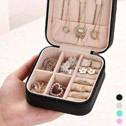 1个大容量首饰盒，首饰收纳盒，迷你首饰盒，首饰储物盒，便携式旅行首饰盒，化妆盒，简约旅行居家首饰盒，化妆品及洗漱用品收纳盒，化妆包，旅行必备