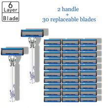 Maquinilla de afeitar manual para hombres, cuchillas reemplazables de 6 capas, maquinillas de afeitar manuales para hombres y mujeres, herramientas de afeitado, artículos esenciales de viaje, regalos navideños para hombres