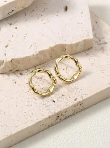 Nooxian 2 chiếc khuyên tai tròn rỗng họa tiết búa bất đối xứng đơn giản dành cho nữ, trang sức dự tiệc và cưới - Vàng - Xem 2