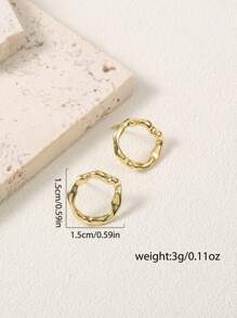 Nooxian 2 chiếc khuyên tai tròn rỗng họa tiết búa bất đối xứng đơn giản dành cho nữ, trang sức dự tiệc và cưới - Vàng - Xem 4
