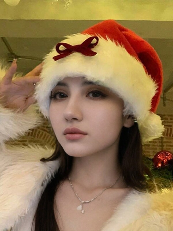 1 pieza Gorro con lazo esponjoso rojo, accesorios de disfraz para mujeres Día de San Valentín