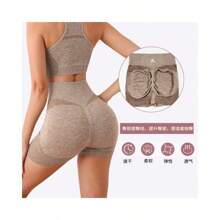 2 Piece Set Women's Bra Top With Padded Shorts Gym Fitness High Waist Butt Lift Push Up - Xám - Xem 2