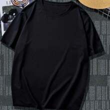 Men's 100% Cotton Round Neck T-Shirt Blouse - màu đen - Xem 2