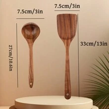 2 pièces Set d'ustensiles de cuisine en bambou naturel - Cuillère et louche en bambou, 100% imperméable, ustensiles de cuisine en bois sain, convenant pour les poêles antiadhésives