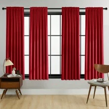 4 pièces/1 pièce/2 pièces Jeu de panneaux de rideaux occultants, disponible en plusieurs tailles, style avec sangle/style avec poche pour tringle/style pince, rideaux de couleur unie isolés thermiques assombrissant la pièce pour le salon, le bureau, la chambre à coucher, taille courte disponible pour les rideaux de cuisine, rouge - Rouge - Voir 41