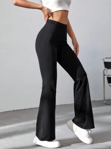 Pantalones deportivos para mujer de cintura alta, unicolor, acampanados, con compresión, mallas para hacer yoga, correr y entrenar