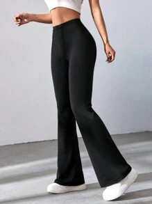 Pantalones deportivos para mujer de cintura alta, unicolor, acampanados, con compresión, mallas para hacer yoga, correr y entrenar