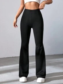 Pantalones deportivos para mujer de cintura alta, unicolor, acampanados, con compresión, mallas para hacer yoga, correr y entrenar