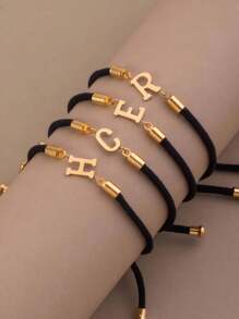 1 Stück Seil Buchstaben-Armband für Herren, Edelstahl A-Z Buchstaben Charm Armband, handgeflochtenes verstellbares Schmuckarmband als Geschenk